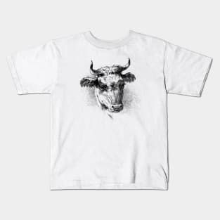 Bull's Head Black and White Illustration Kids T-Shirt